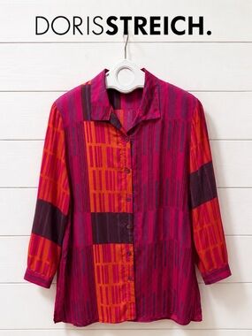Doris Streich Abstract Print Cupro Blouse Size 44
